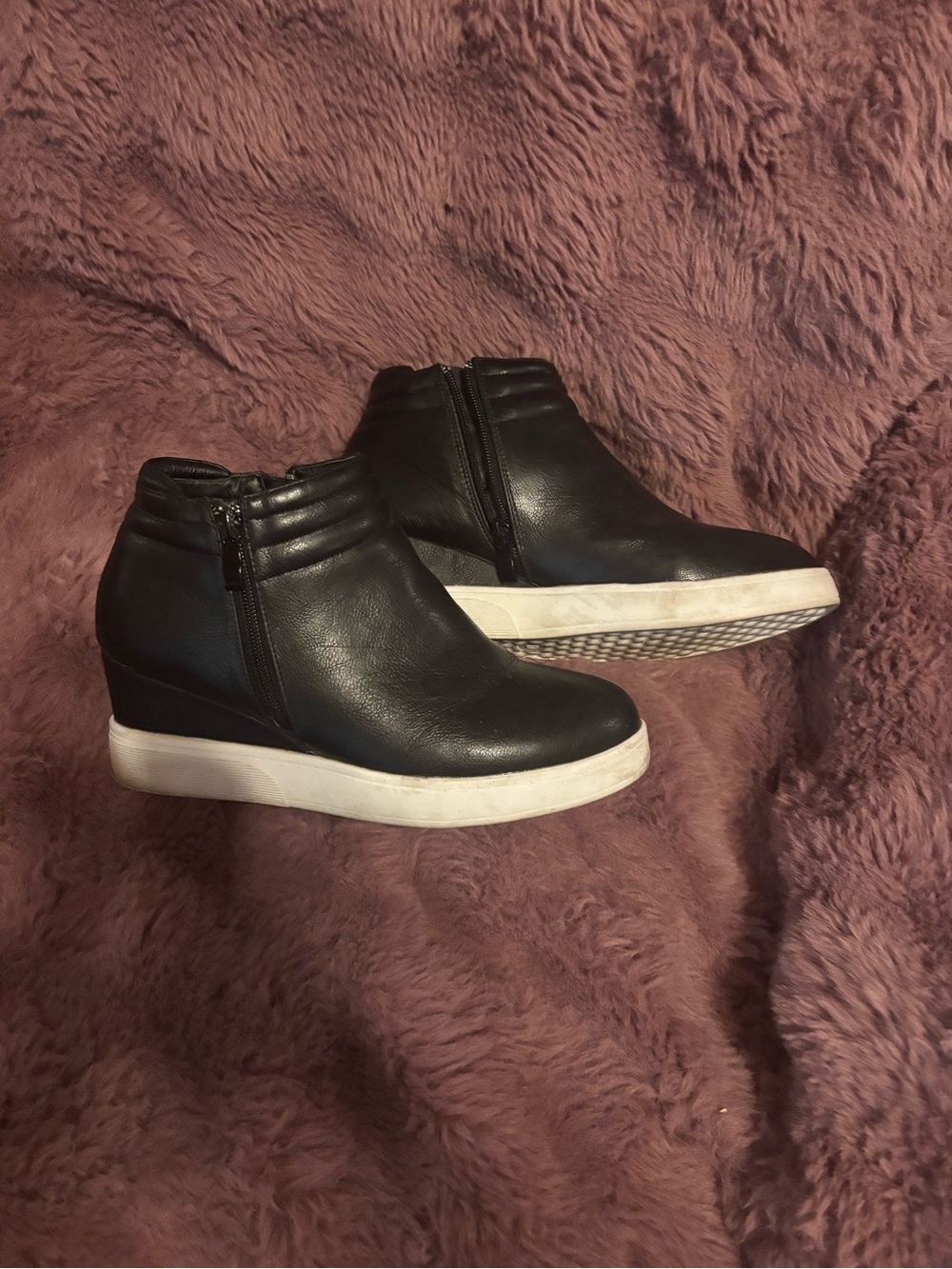 Women’s Black Wedge Ankle Booties with White Sole